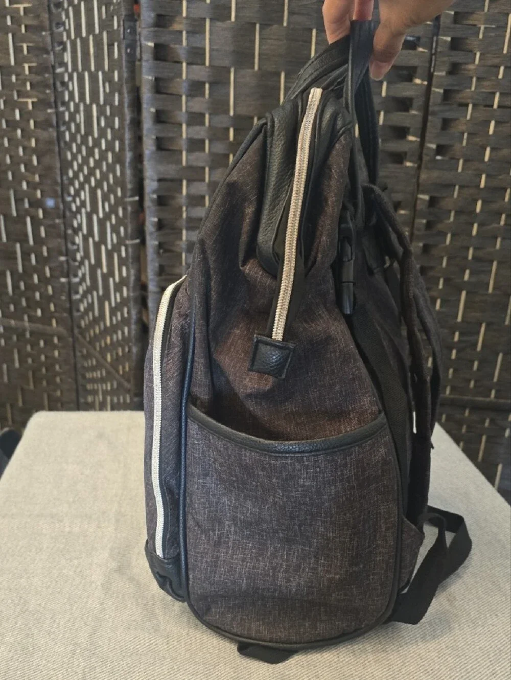 Bananafish Midi Backpack Diaper Bag - Black Heather Charcoal, EUC CLEAN